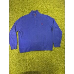 Polo Ralph Lauren Mens XL Blue Quarter Zip Sweater Red Pony Logo Cotton Knit